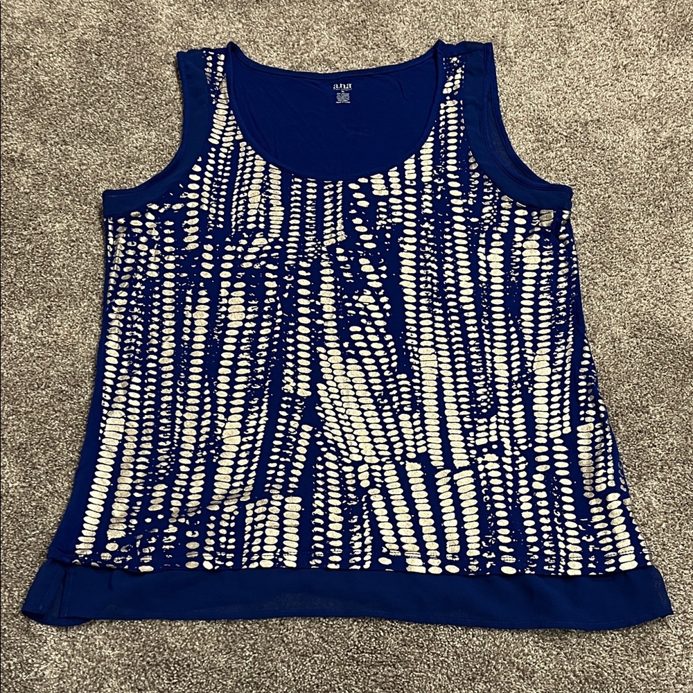 a.n.a Blue and Cream Patterned Tank Top
